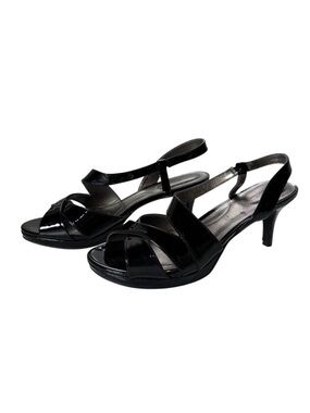 Bandolino‎ Womens Black Size 9 1/2 Patent Sandals Slingback Heels Strappy